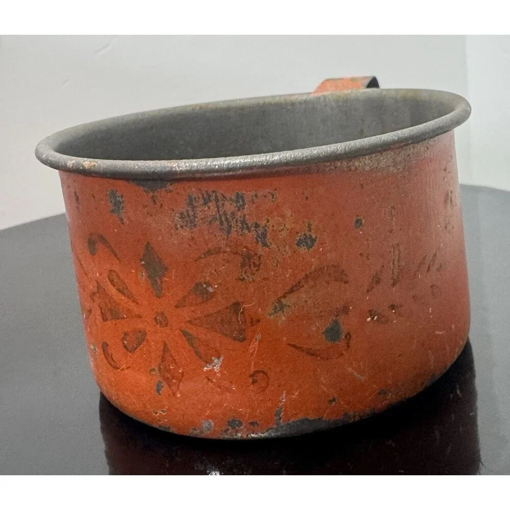 Antique 19th Century Painted Toleware Miniature Tin Mug Measure Primitive AAFA